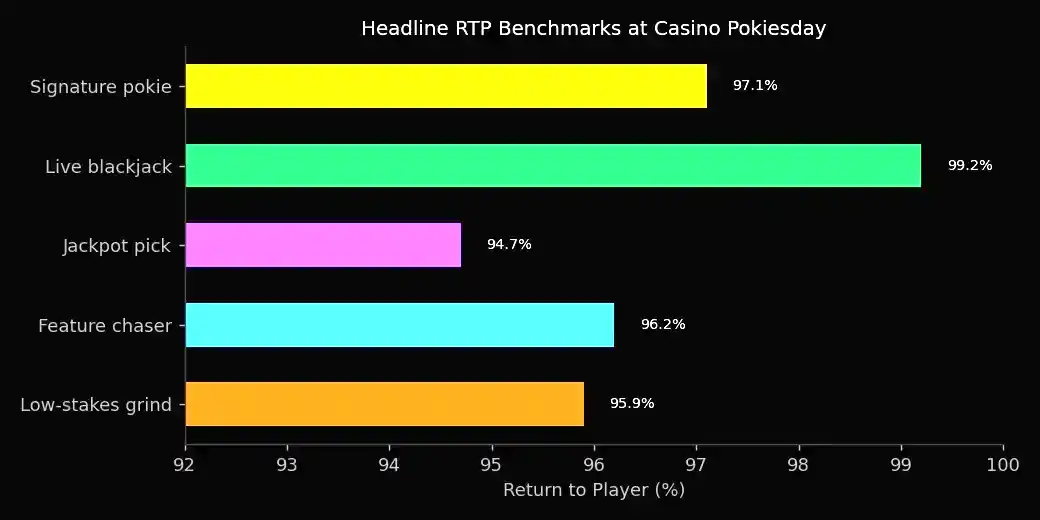 RTP comparison for top pokies and table games at Casino Pokiesday